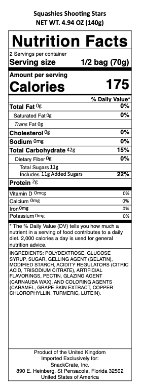 snack nutrional info