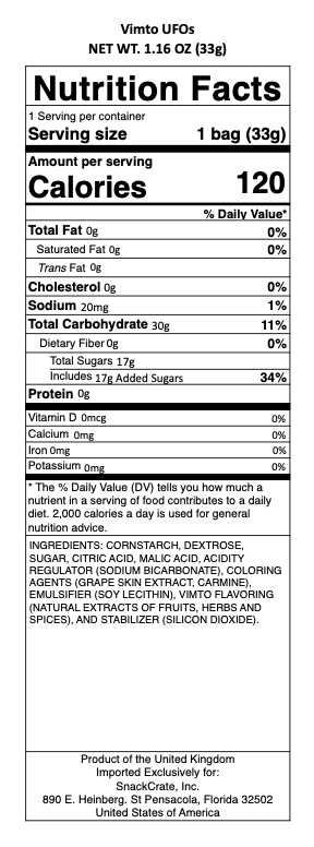 snack nutrional info