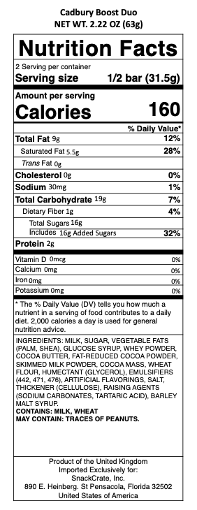 snack nutrional info
