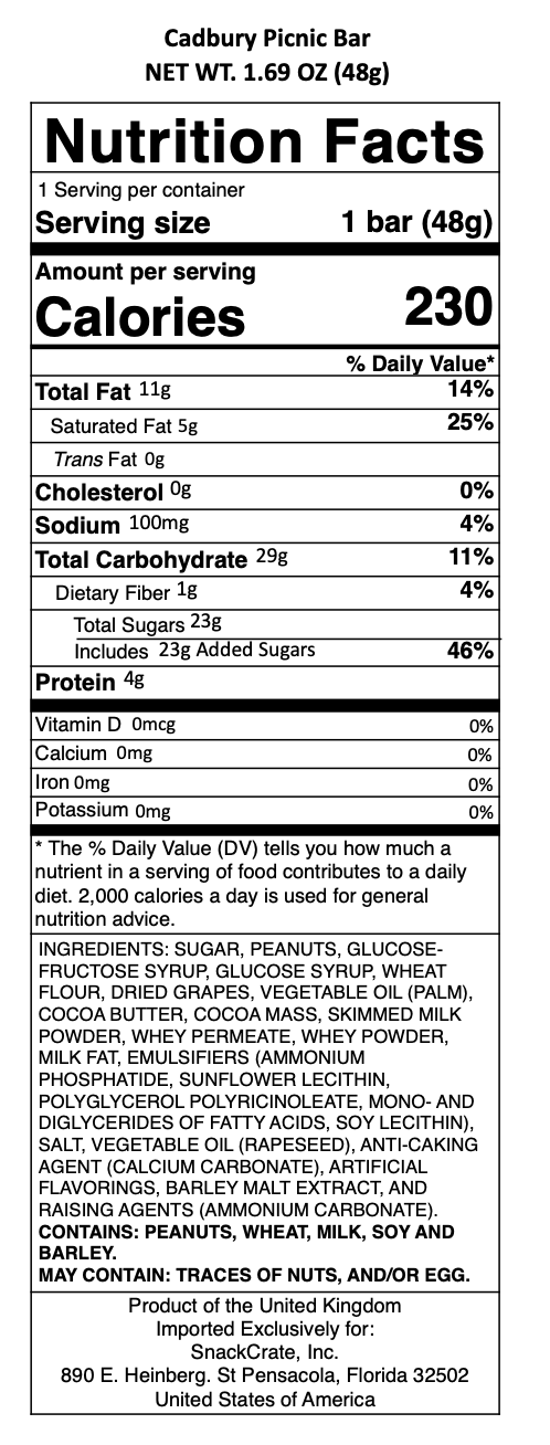 snack nutrional info