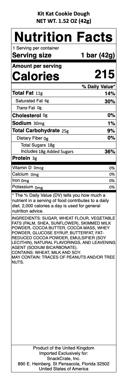 snack nutrional info