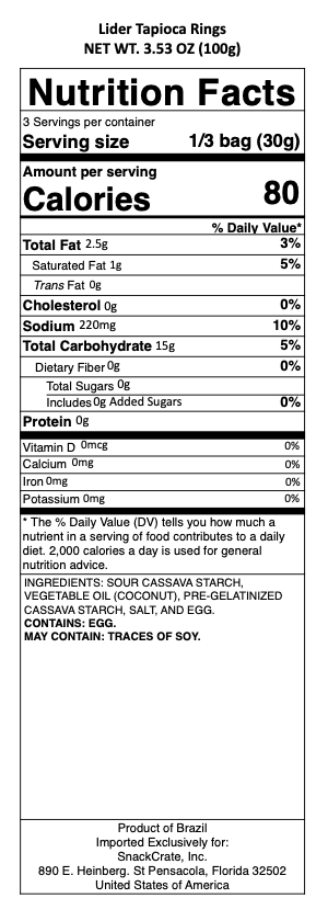 snack nutrional info
