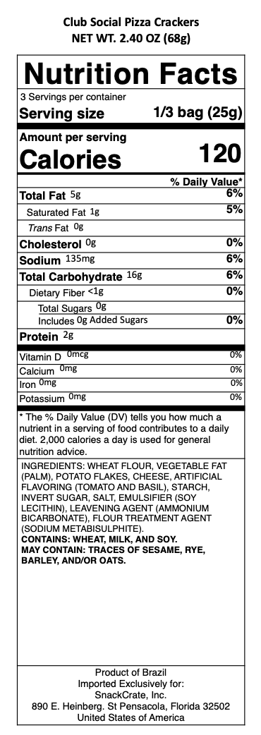 snack nutrional info