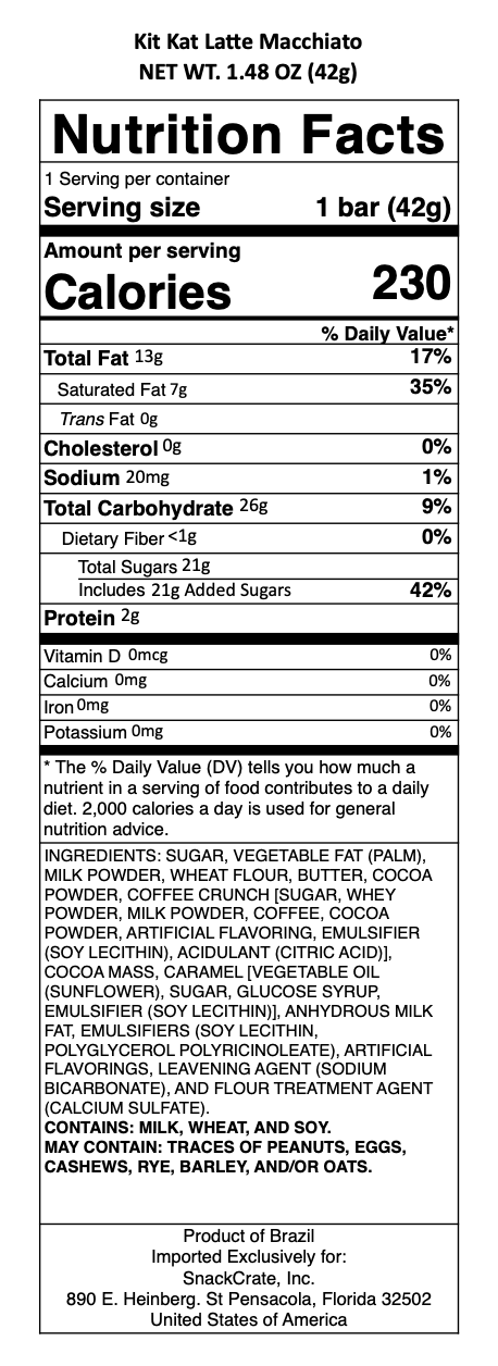 snack nutrional info