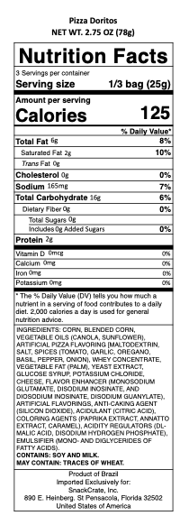 snack nutrional info