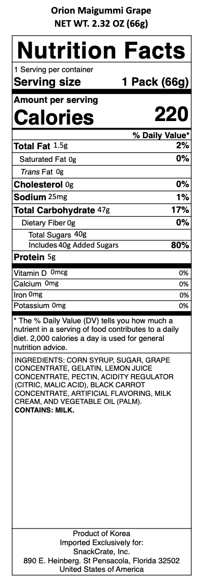 snack nutrional info