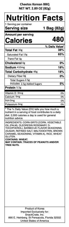 snack nutrional info