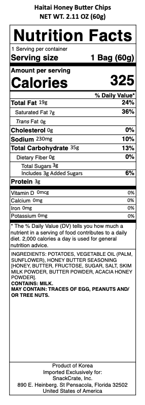 snack nutrional info