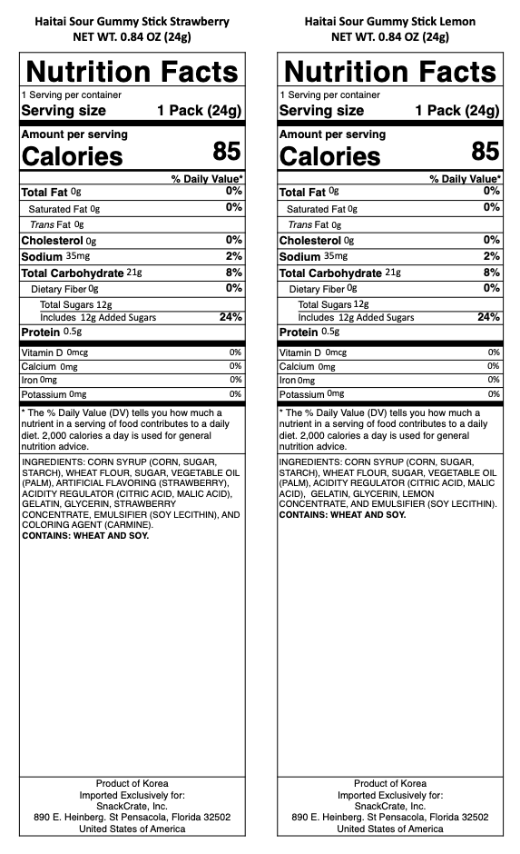 snack nutrional info