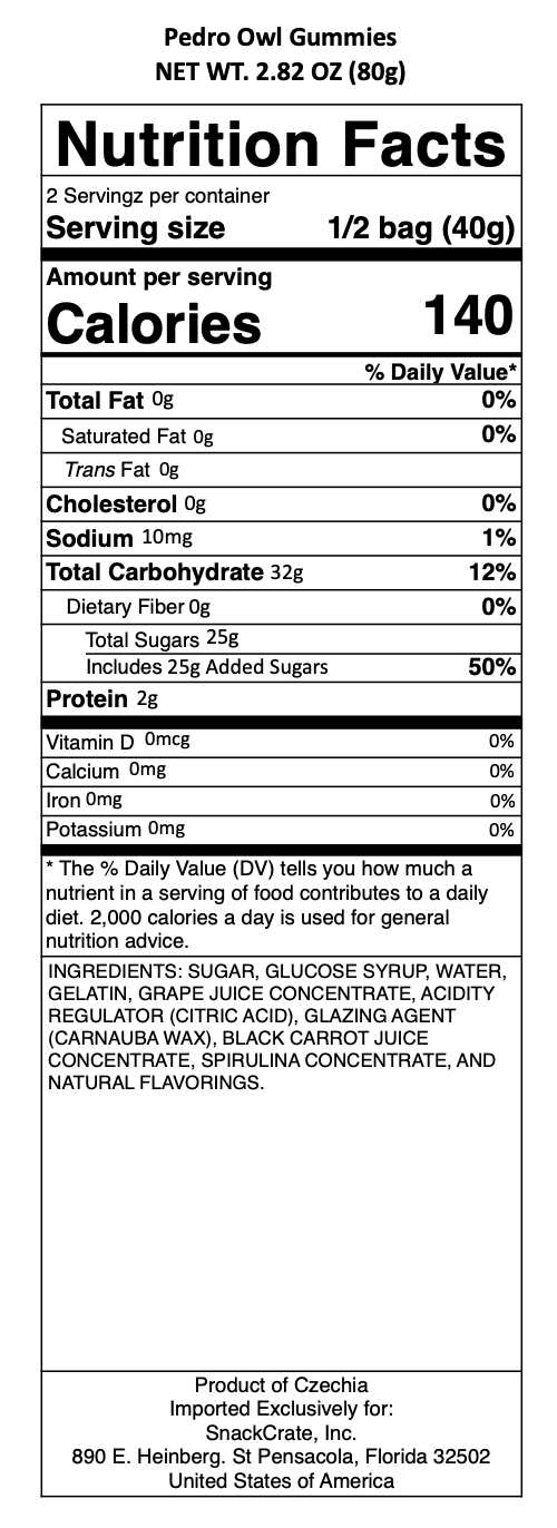 snack nutrional info