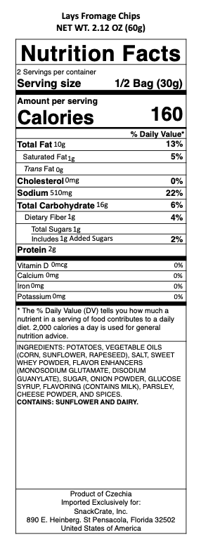 snack nutrional info