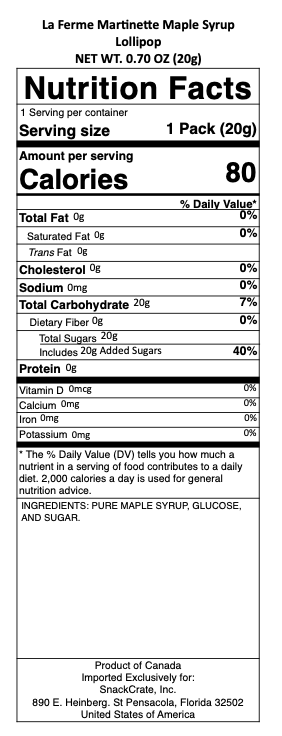 snack nutrional info