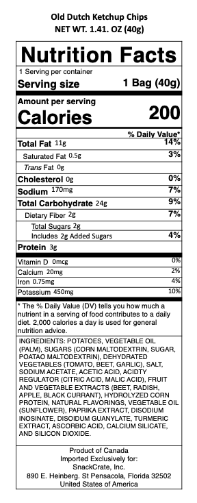 snack nutrional info