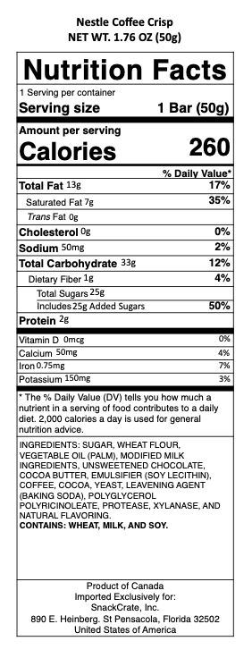 snack nutrional info