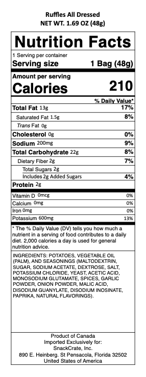 snack nutrional info