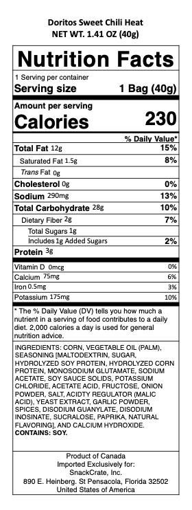 snack nutrional info