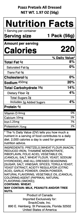 snack nutrional info