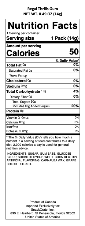 snack nutrional info