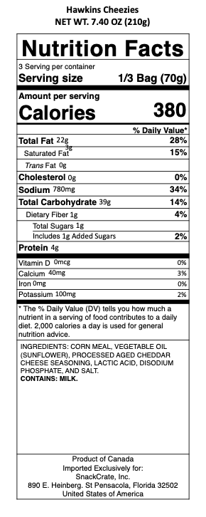 snack nutrional info