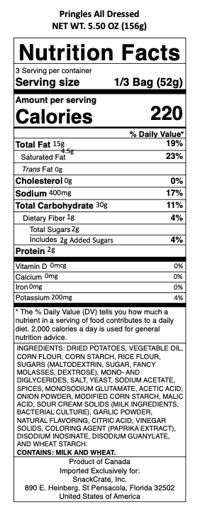 snack nutrional info