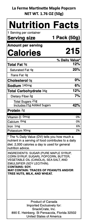 snack nutrional info