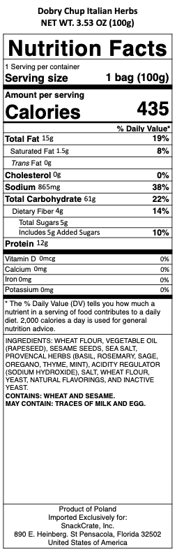 snack nutrional info