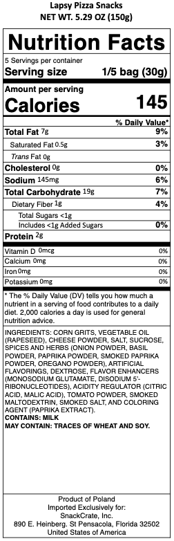 snack nutrional info