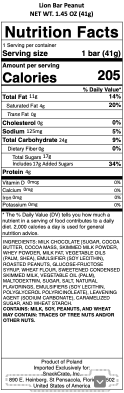 snack nutrional info