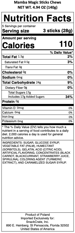snack nutrional info