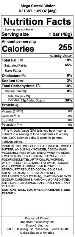 snack nutrional info
