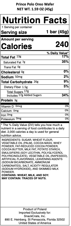 snack nutrional info