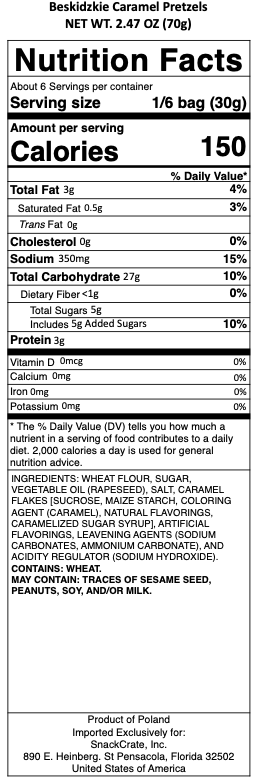 snack nutrional info
