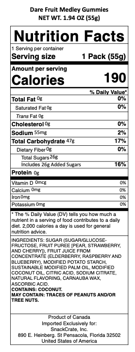 snack nutrional info