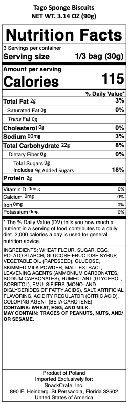 snack nutrional info