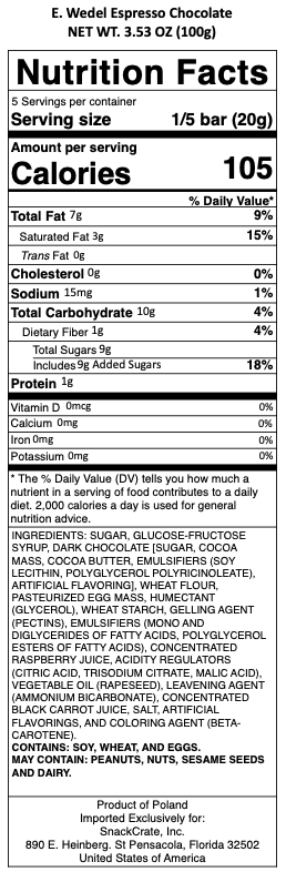 snack nutrional info