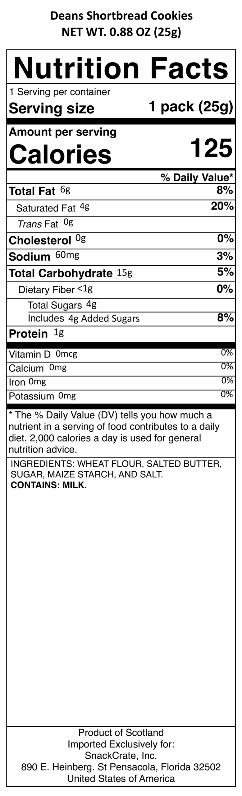 snack nutrional info