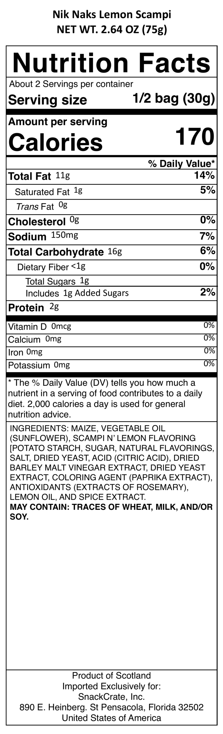 snack nutrional info