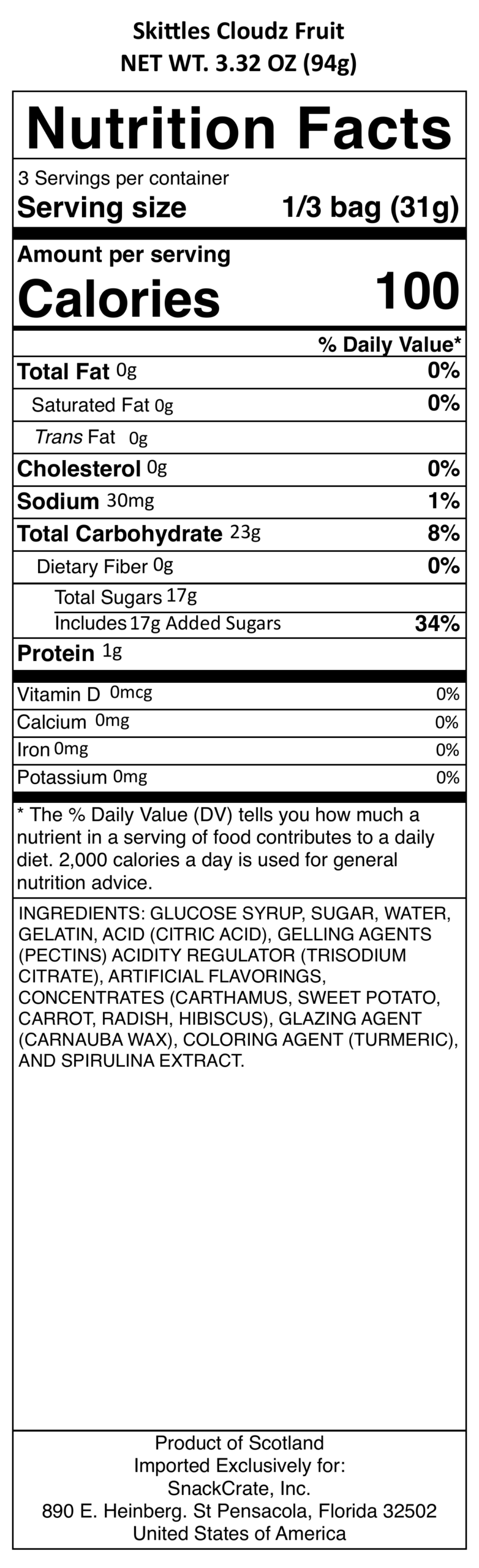 snack nutrional info