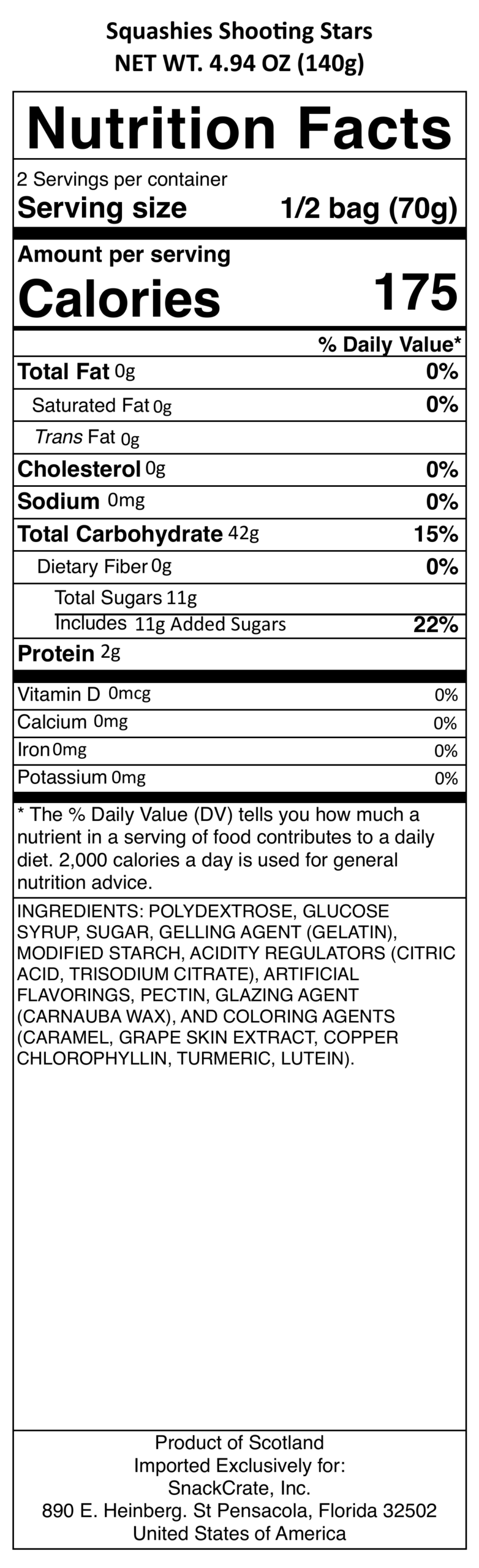 snack nutrional info