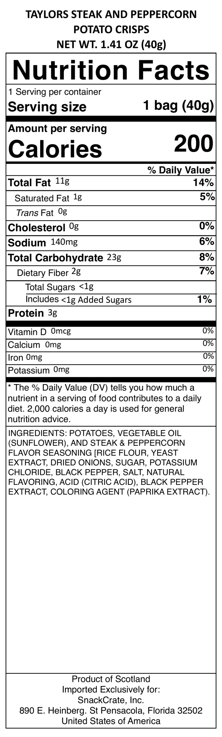 snack nutrional info