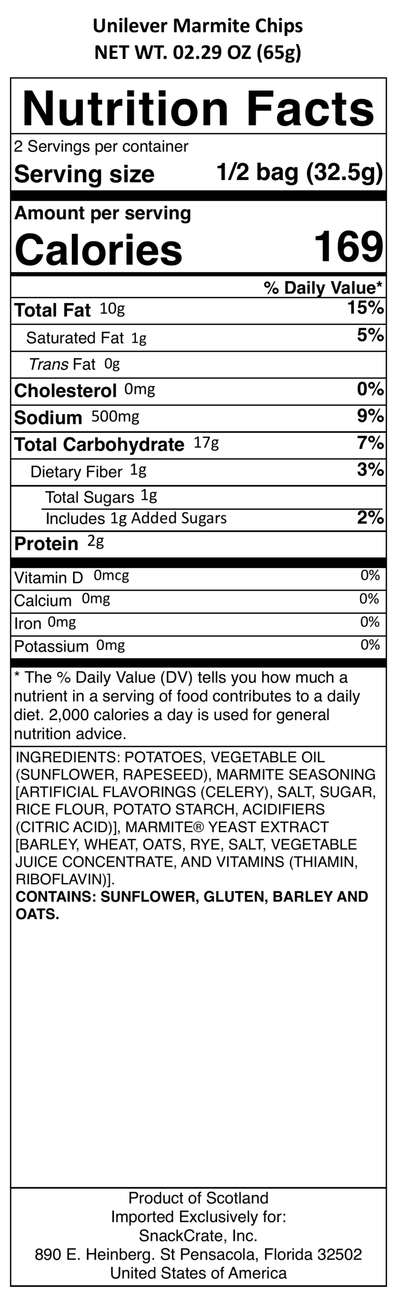 snack nutrional info